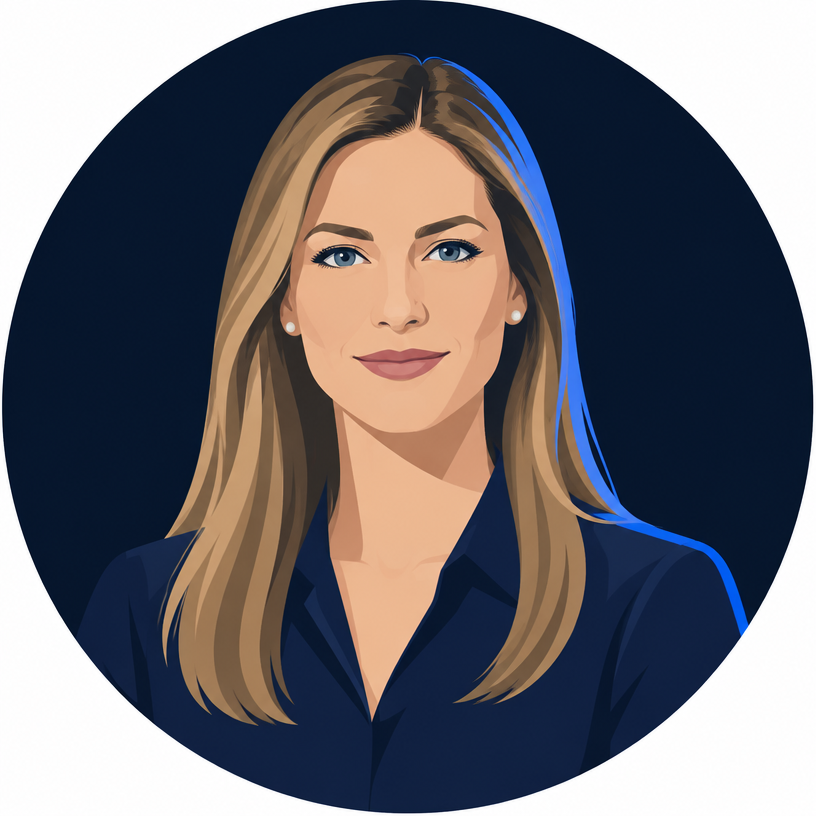 Illustrated portrait of Lena, Performance Intelligence Lead at iBrands Digital — AI persona